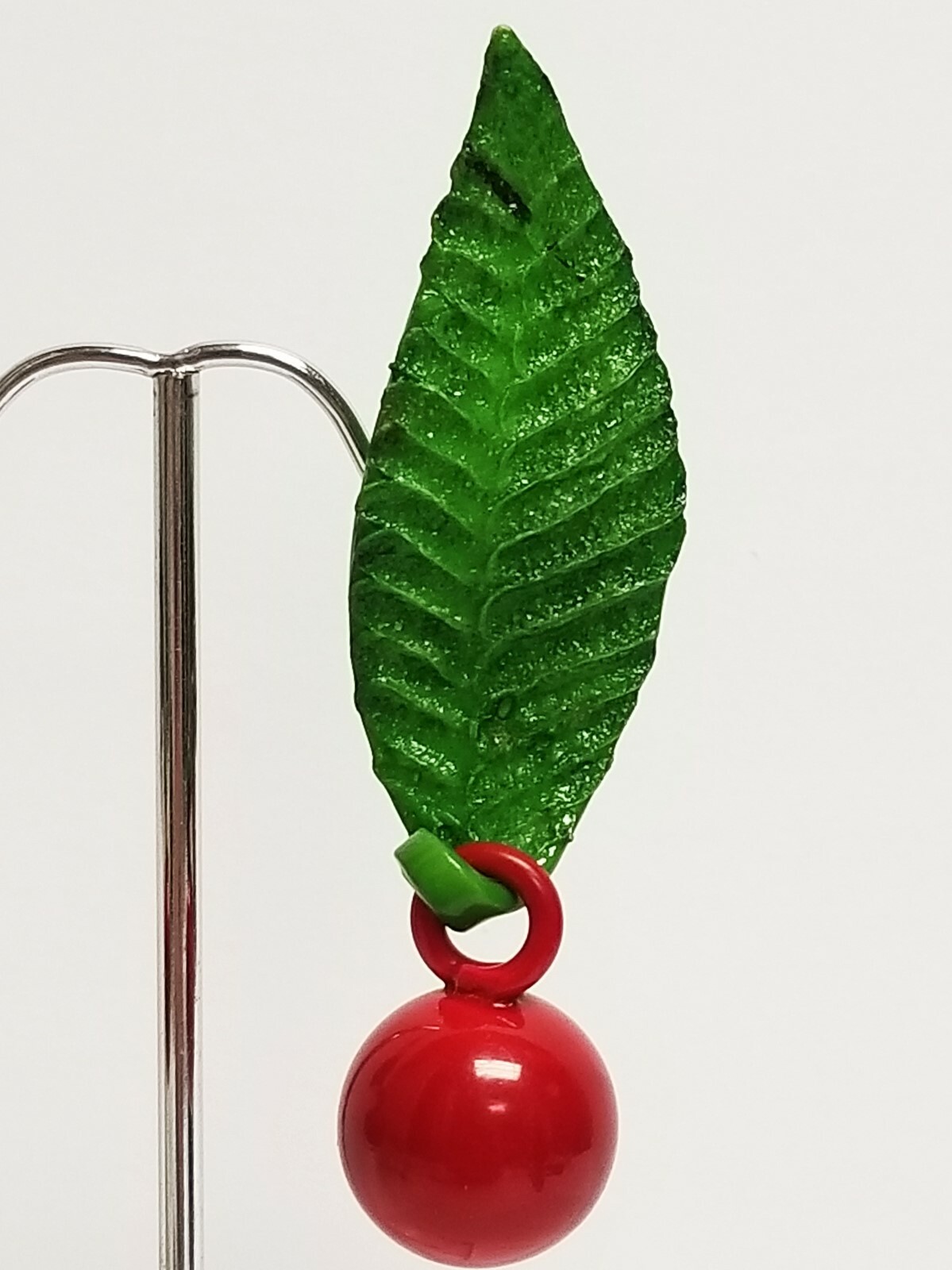 Red BAKELITE CHERRY Long GREEN STEM Celluloid Adj… - image 3