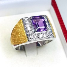 1.55 cts. Emerald cut Natural Purple Amethyst Ring Sterling 925 Anniversary Ring