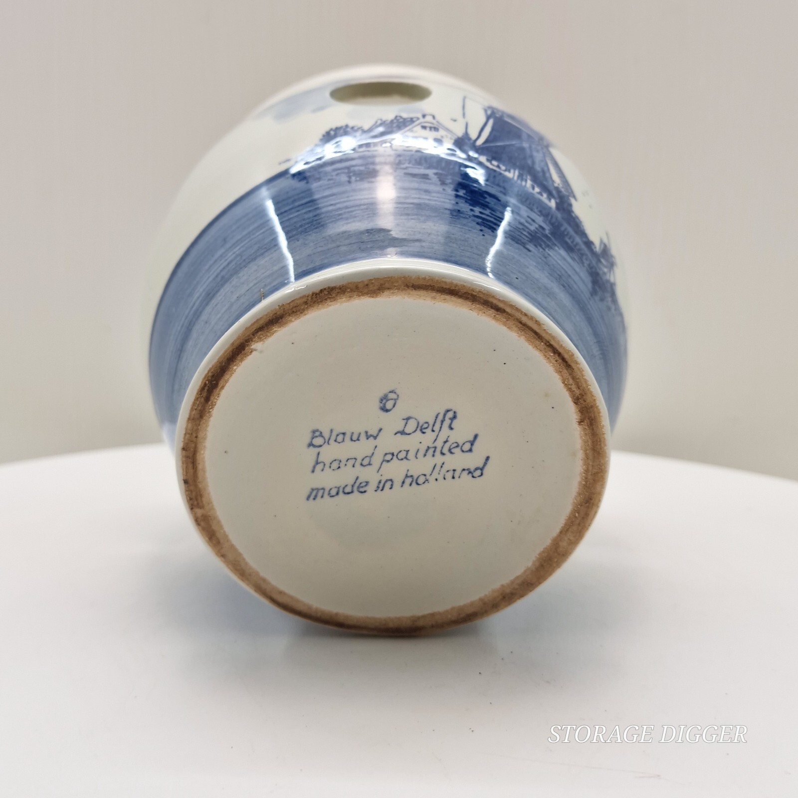 VTG Delft Blauw Crocus Bowl/Bulb Planter Hand Painted Windmill Sailboat Holland