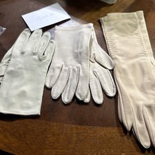 Vintage Ladies Gloves Lot 3 Pairs Cotton Driving Beige Tan Accessory Size 6