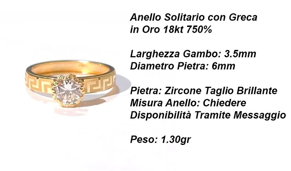 Anello ORO GIALLO Solitario con Greca Versace e Zircone ORO 18 KT 750% List 375€ - Immagine 2 di 4