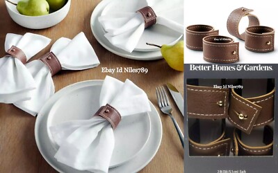 Set of Four (4) ~ Better Homes  Camel Suede Faux Leather Napkin Rings 1.25'' x 2''