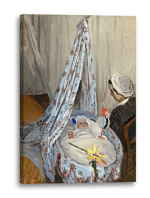 Lein-Wand-Bild Kunstdruck: Claude Monet - Die Wiege - Camille mit Jean, dem Sohn