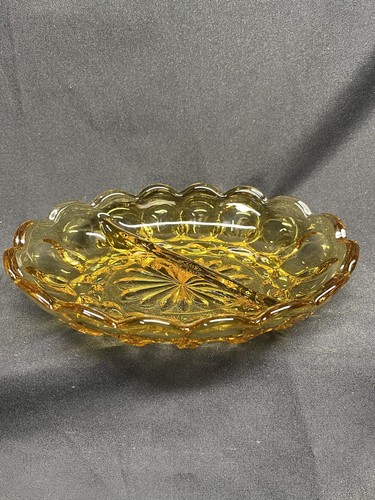 Vintage Mid Century Modern Anchor Hocking Amber Divided Nut/Candy Dish