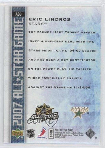 2007 Upper Deck All-Star Game /1000 Eric Lindros #AS3 HOF - Picture 2 of 4