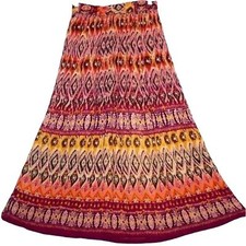 Chaudry KC Silk Maxi Skirt Womens Size Medium Ikat Geometric Vibrant ALine Boho
