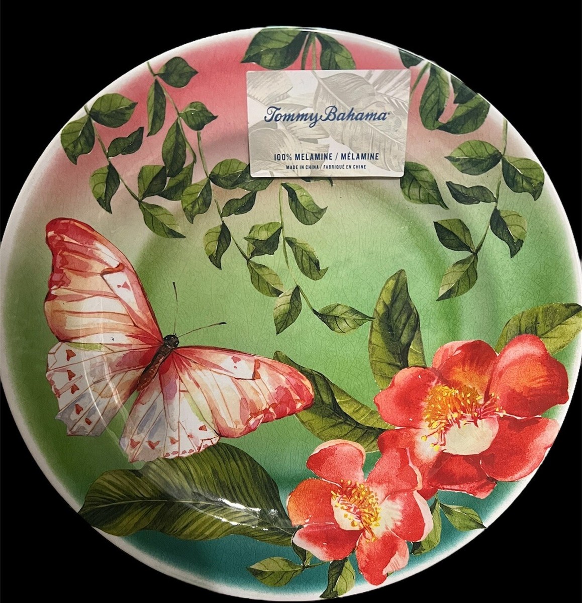 Tommy Bahama Tropical Flowers Melamine Dinner Plates Set of New