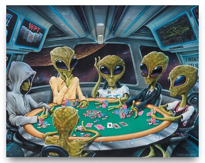 Area 51 UFO Aliens Playing Poker Art Print Poster Card Game Room
