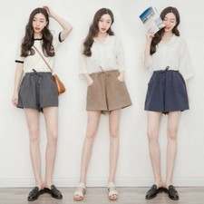 Women Cotton Linen Loose Shorts Summer High Waist Wide Leg Hot Pant Sport Casual