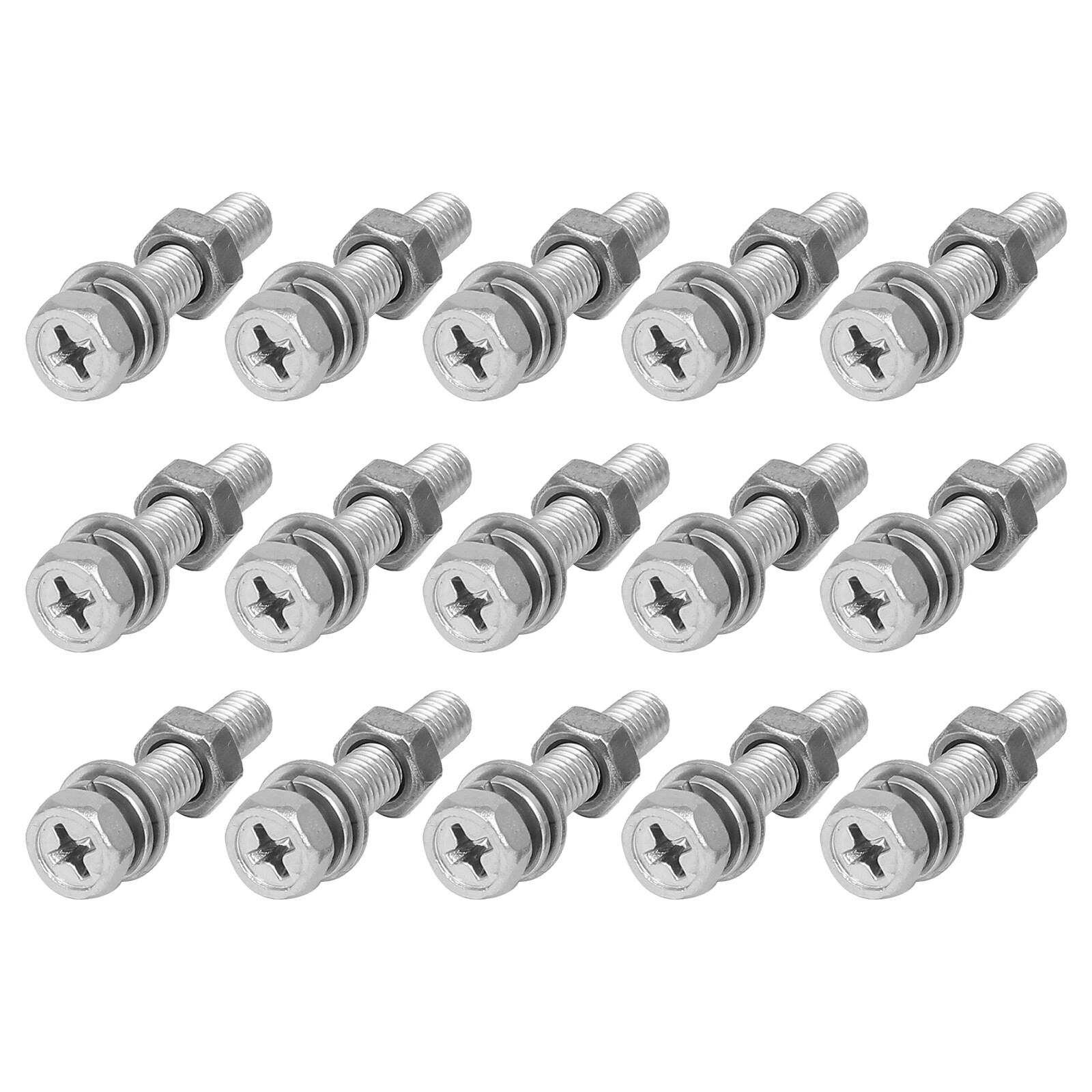 15-Piece M5x25mm Hex Head Fully Threaded Screw Bolt Kit with Flat and Lock Washers for Secure Fastening