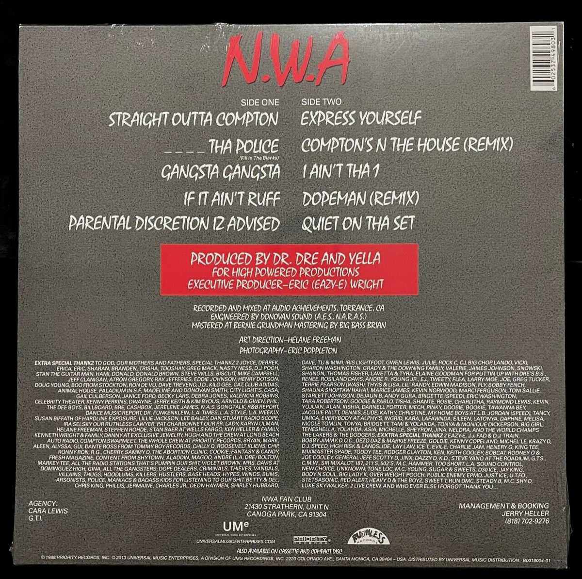 N.W.A. STRAIGHT OUTTA COMPTON MODERN RELEASE FACTORY SEALED VINYL