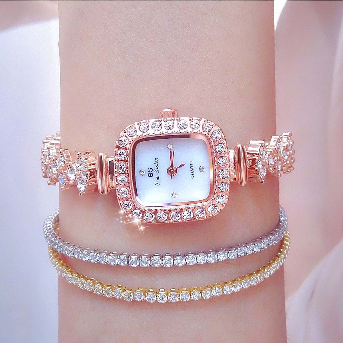 Luxury Women Watch Diamond Bracelet Band Rose Gold Stylish Women's