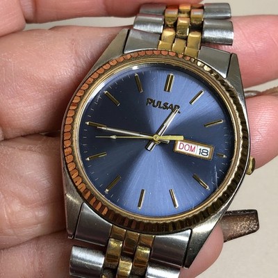 Vintage Pulsar Men V733-X066 Fluted Bezel Two Tone Quartz 35mm