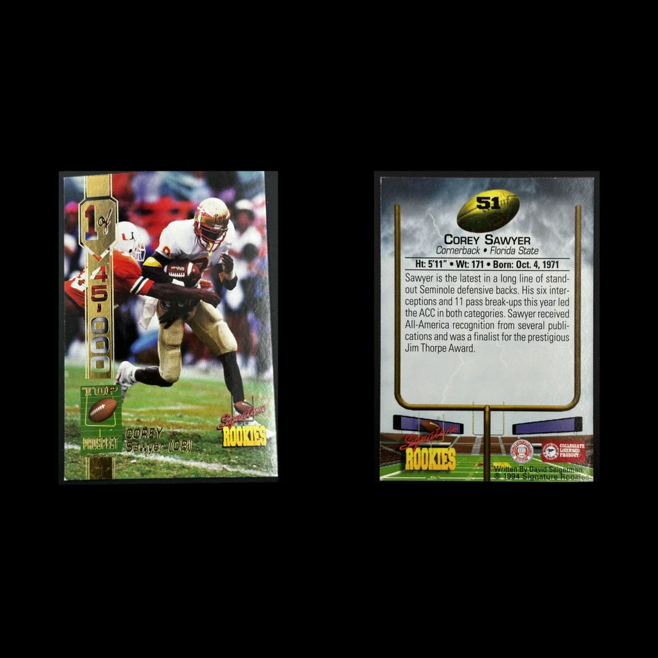 Corey Sawyer Rookie #51 1994 Signature Rookies Florida State Seminoles Football - Image 3 of 3