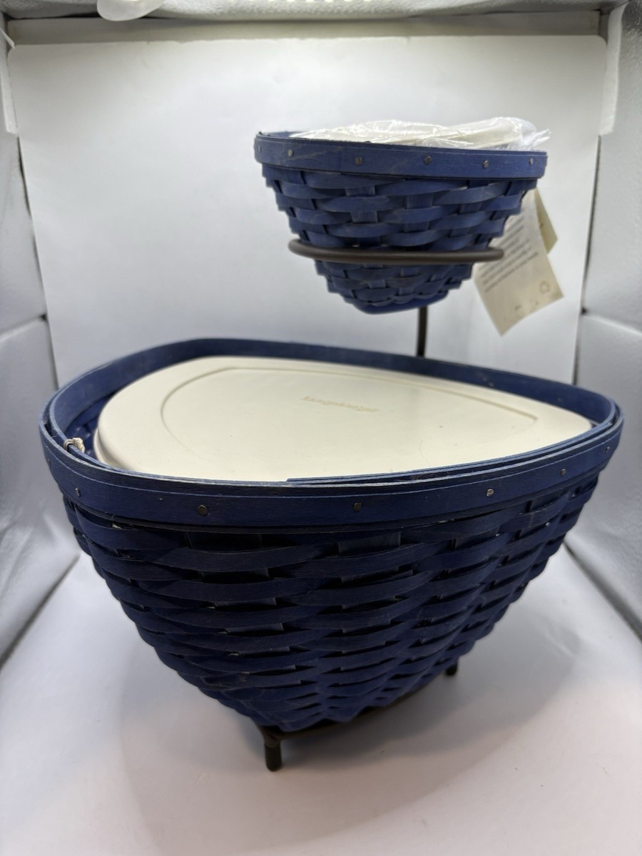Longaberger Rare Blue Chip And Dip Basket W/ Protector And Stand