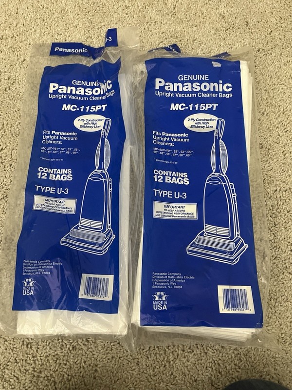Genuine Panasonic Type U3 Upright Vacuum Cleaner Bags MC-115PT, 18 bags