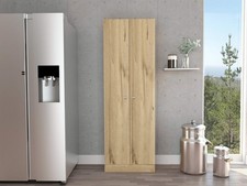 Double Door Five Shelf Storage Cabinet Light Oak Black