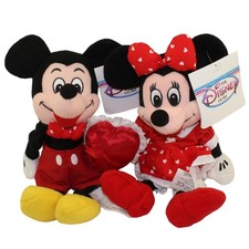Disney Bean Bag Plushes - VALENTINE'S SET OF 2 Mickey  Minnie Mouse  9 inch 