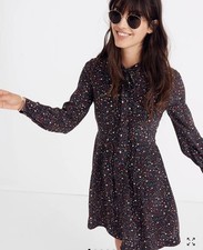 Madewell Women’s Balsam Tie Neck Silk Dress in Starry Night Print Size 4