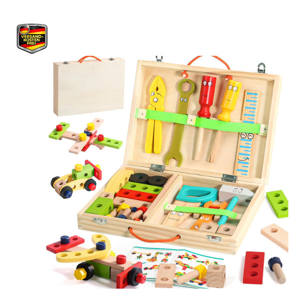 Werkzeugkoffer Montessori Holzspielzeug 34 StüCk Kinder Lernspielzeug-image