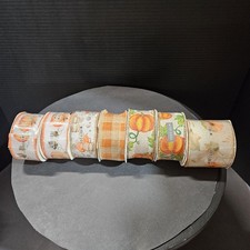 Wired Ribbon Mixed Lot Fall Theme 2.5 And 1.5 Wide Pumpkins Lot Of 7
