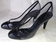 CHANEL BLACK PATENT LEATHER  TRANSPARENT ESCARPINS PUMPS SHOES 38