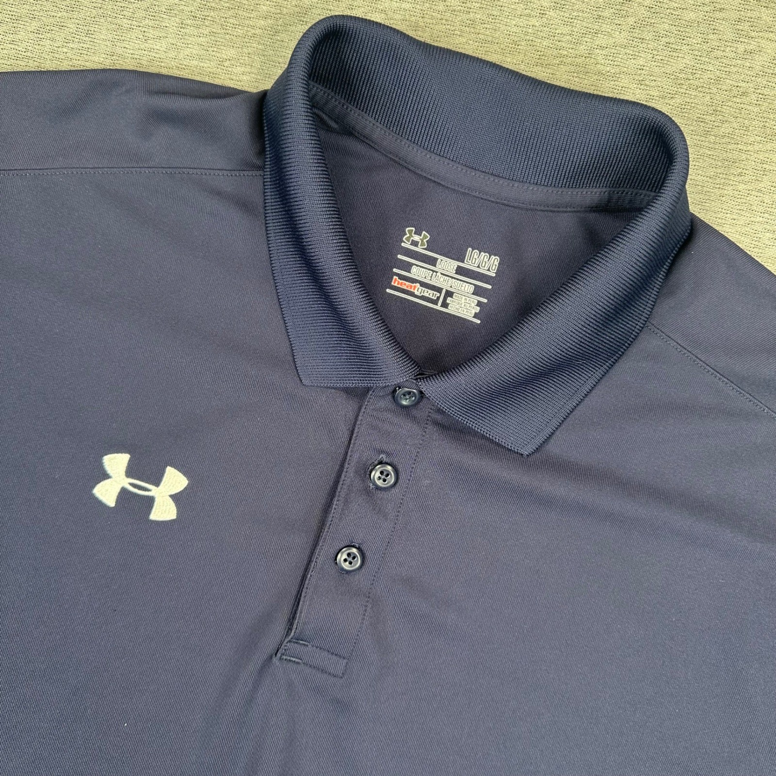 Under Armour Polo Shirt Mens Large Navy Blue HeatGear Loose Fit Performance