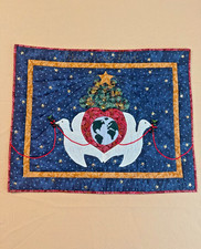 Machine Quilted 'Peace  Love' Embellished Christmas Wall Hanging Art