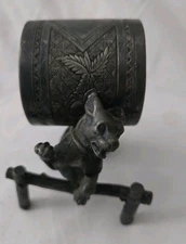 Vintage Silverplate Napkin Ring Dog Jumping Fence Patina