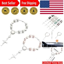 Stylish Car Rosary & Cross Pendant - 2-Pack Rearview Mirror Hanging Accessories