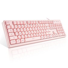 Basaltech Pink Keyboard with 7-Colors LED Backlit,104 Keys Silent Creamy Keyboar