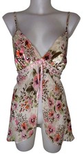 Vtg 90s Womens Brown Floral Open Babydoll Coquette Dollete Night Slip Dress Sz M