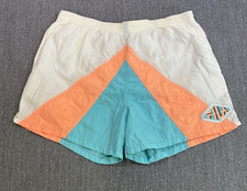 Vintage FILA Beach Shorts Sz XL Neon Orange Swim Trunks Lined USA Made 80s 90s