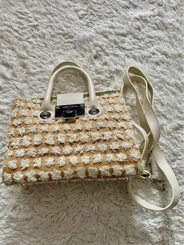 Jimmy Choo Raffia Bag Shoulder 2WAY White Leather Used Authentic
