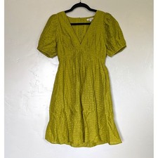 Madewell Annamarie Mini Babydoll Dress Size 0 Citrus Lime Green Puff Sleeve