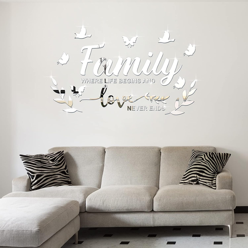 Mirror Family Wall Letter Quotes Decor 3D Acrylic Wall Decal Stickers DIY Remova - Picture 7 of 12