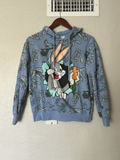 Looney Tunes Kids Hoodie Size M 7-9 Pullover Hooded Sweatshirt Blue Bugs Bunny