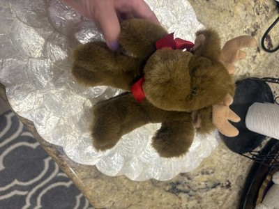 Dakin Renee Posner Moose Plush Stuffed Animal Brown Red Bow Vintage 1993 7'' Toy