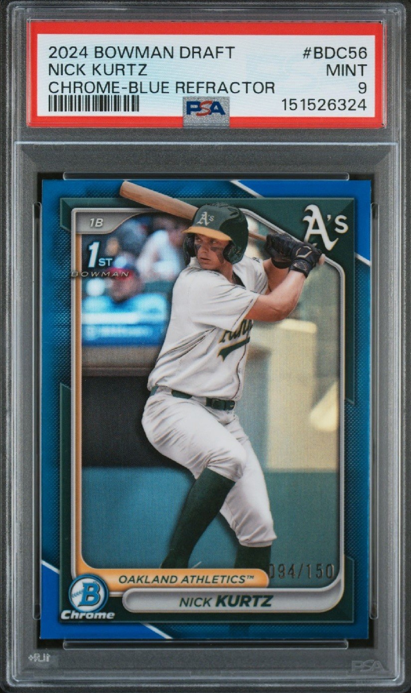 2024 BOWMAN DRAFT CHROME-BLUE REFRACTOR #BDC56 NICK KURTZ /150 PSA 9