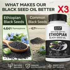 Ethiopian Black Seed Oil Softgels 4.64 Thymoquinone Gluten-Free, 60 capsules