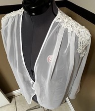 VTG 80 s White Sheer Bed Jacket Top Lace Appliqu Coquette USA Intimio Amore