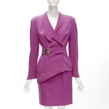 THIERRY MUGLER Vintage pink space age curved lapel metal buckle blazer IT9AT S