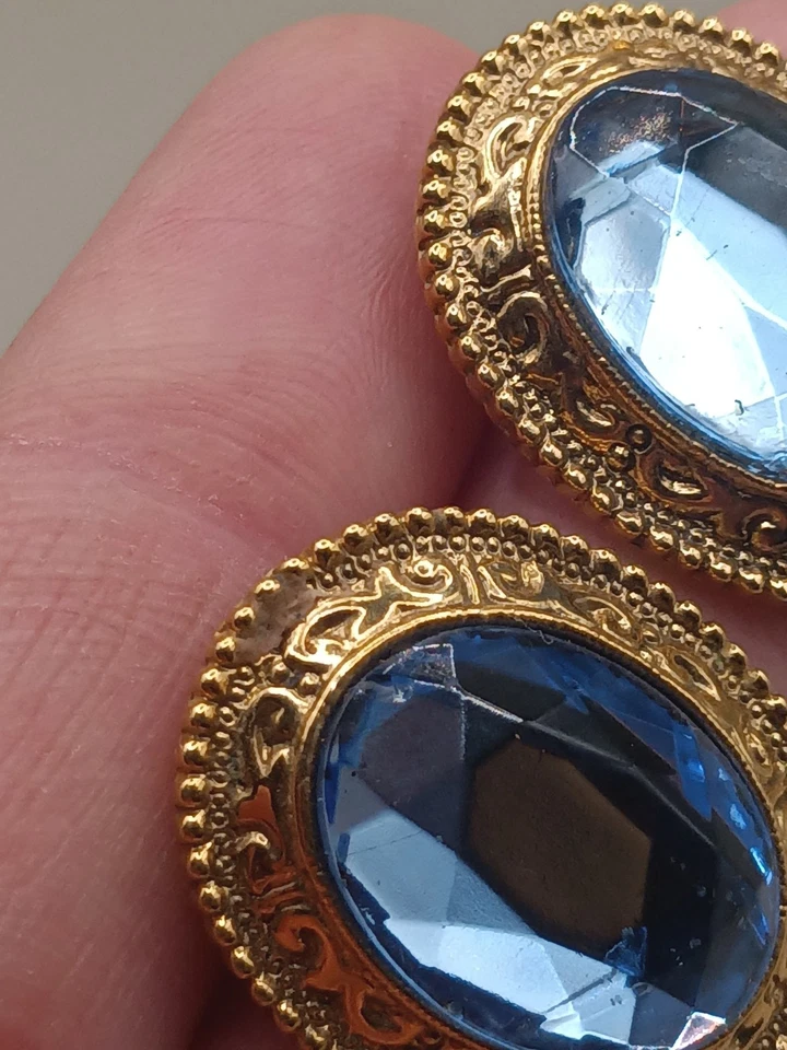 Pendientes de cristal de cristal azul aguamarina tono oro 1928 de colección Foto 2 de 4