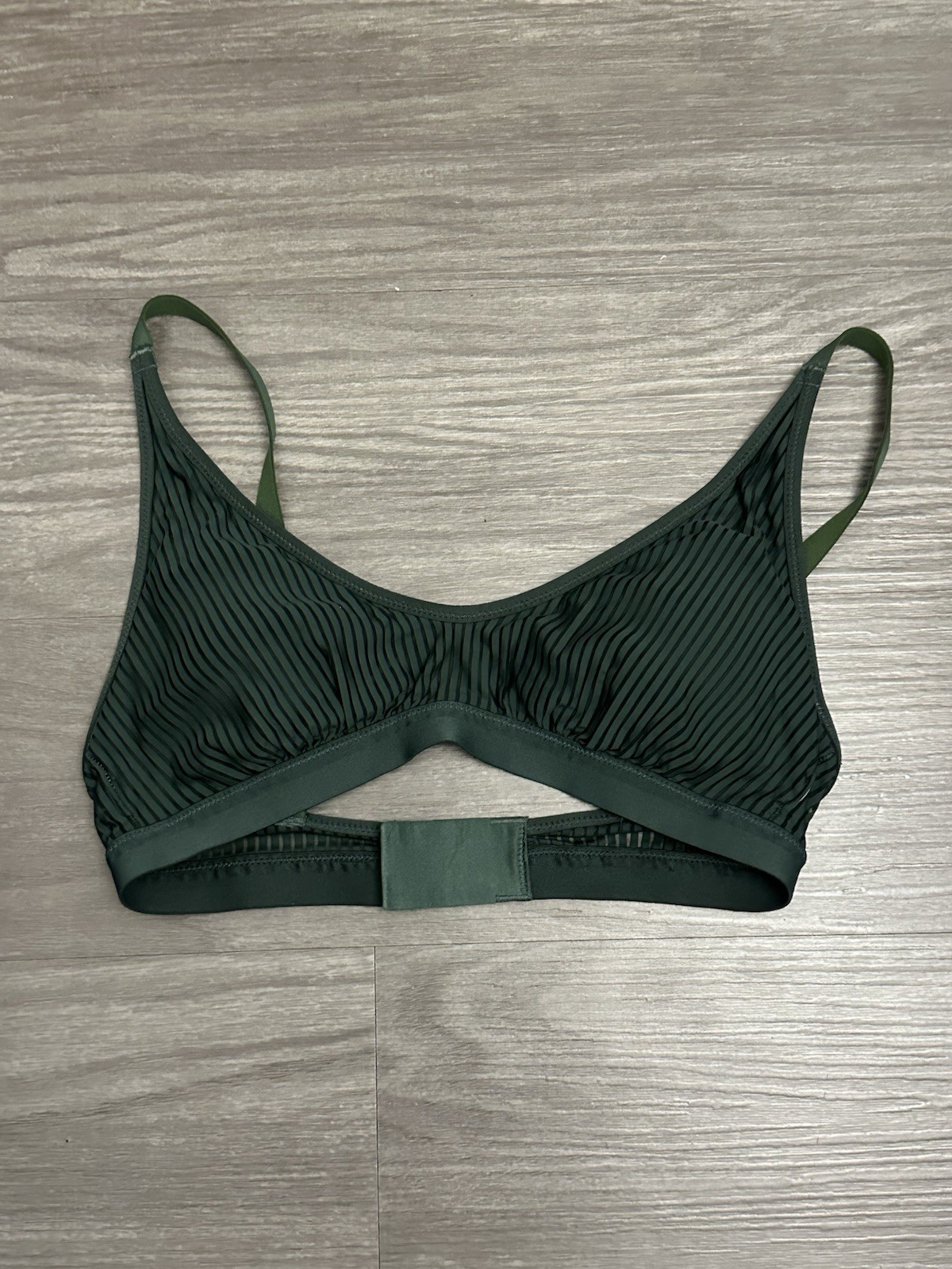 Aerie Striped Mesh Scoop Bralette in a dark sycamore green Size M