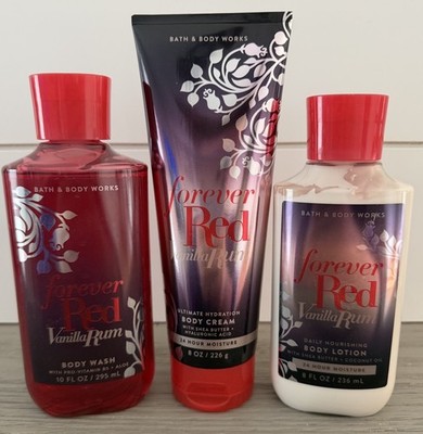 NEW Bath & Body Works FOREVER RED VANILLA RUM 3pc Set ~ Body Wash/Cream/Lotion