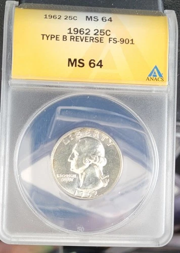 1964 Type B Reverse FS-901 Washington Quarter  ANACS MS64