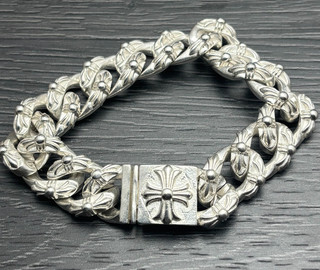Sterling Silver Plated Maltese Cross Heavy Chain Link Biker Bracelet 8 inches