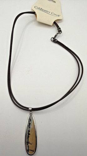 Vintage Coldwater Creek 925 Elongated Teardrop Pendant Double Cord Necklace