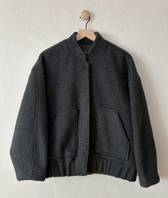 MNG Mango Oversized Bomber Jacket Soft Black Bouclé Women s Medium NWOT