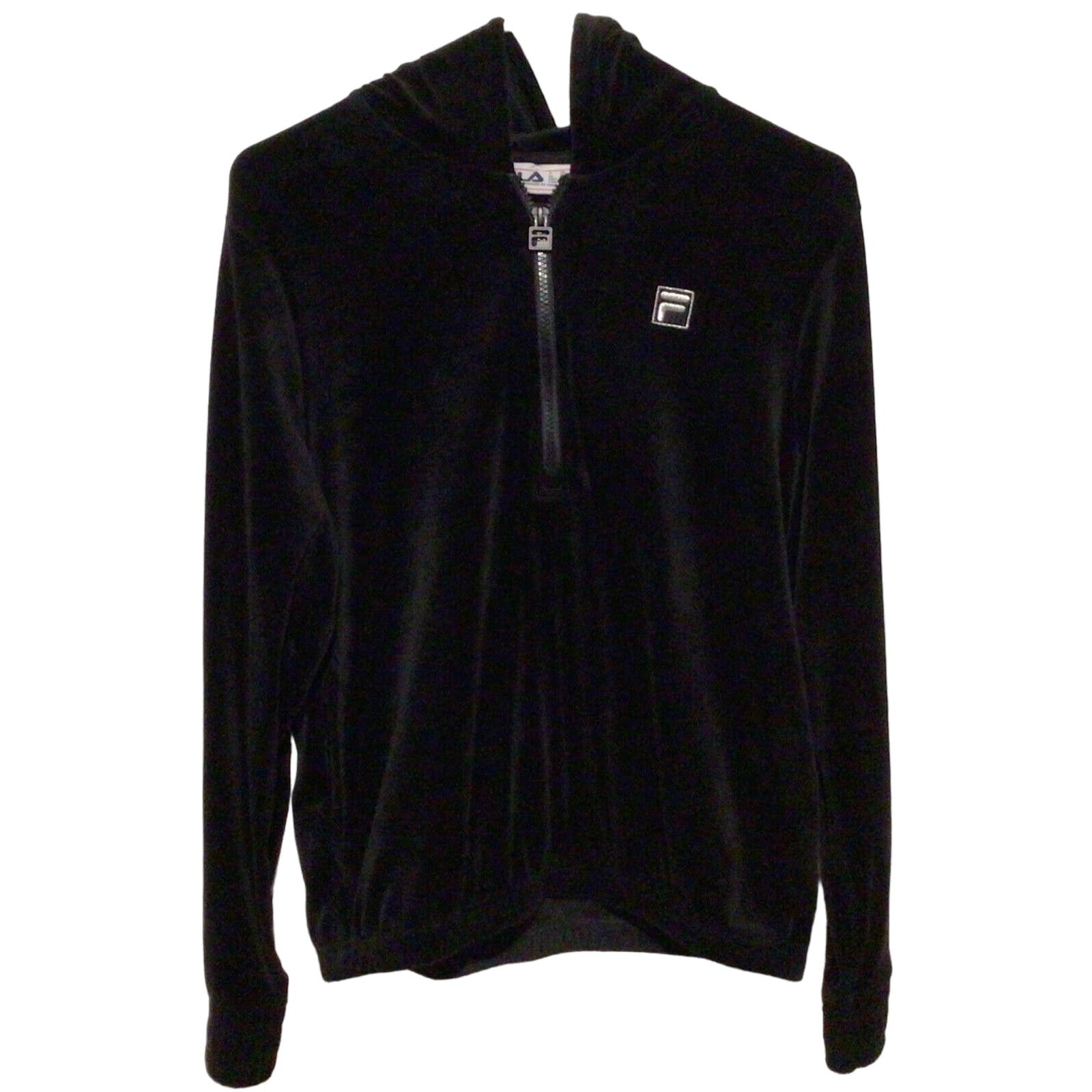 Felpa donna Fila nera in velluto 1 2 zip pullover con cappuccio taglia S